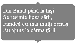 Double Brace: Din Banat până la Iaşi
Se resimte lipsa sării,
Fiindcă cei mai mulţi ocnaşi
Au ajuns la cârma ţării.
